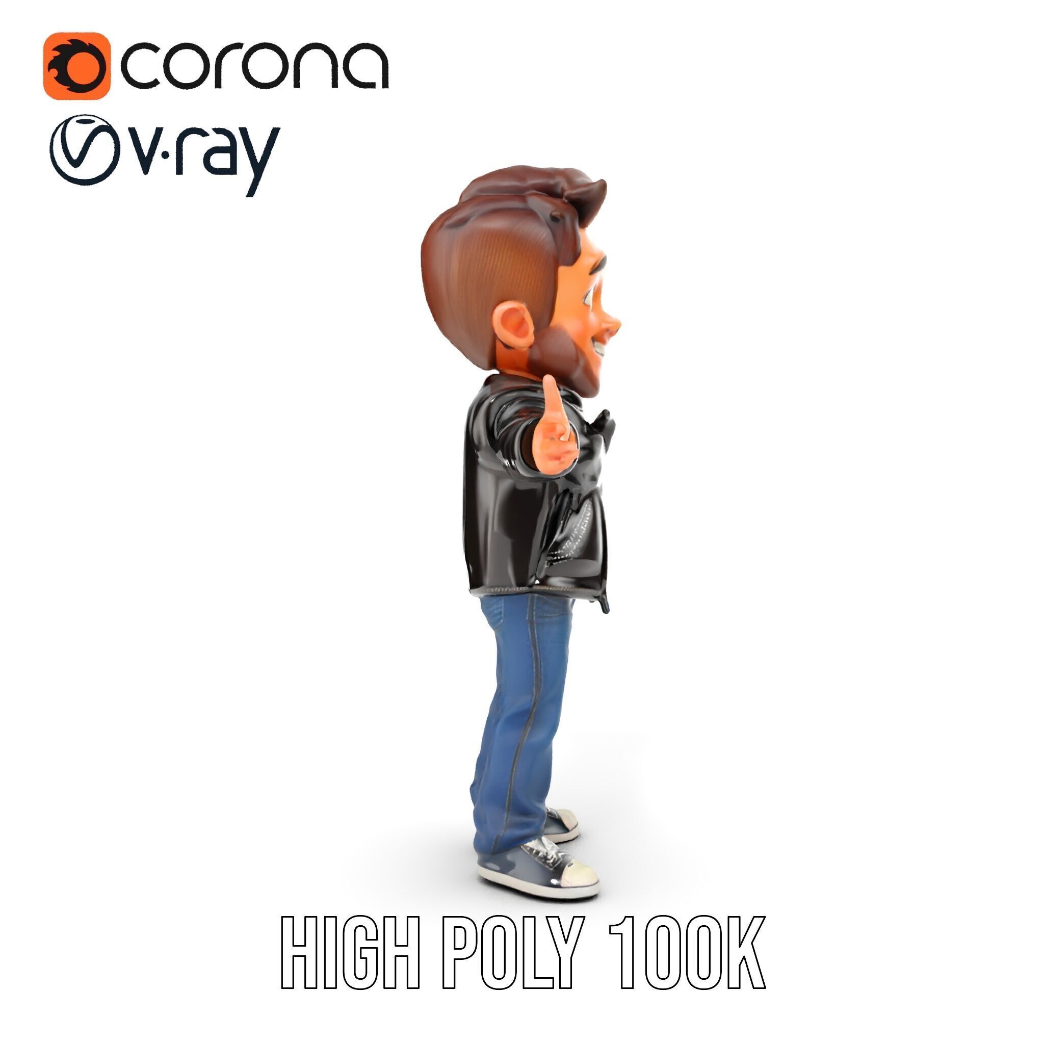 Energetic Leather Jacket Character Model Rigged and Animated Low-poly 3D model_34