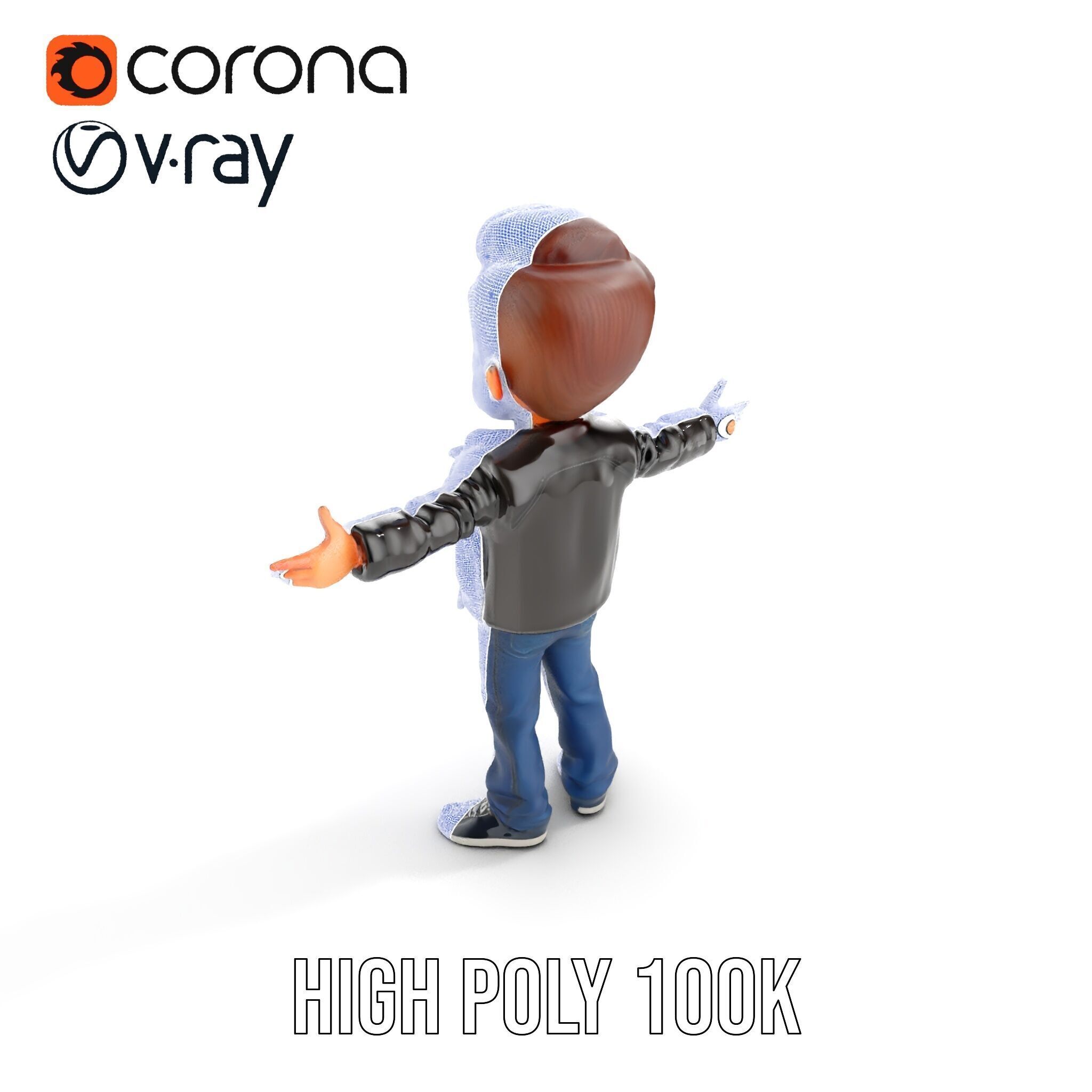 Energetic Leather Jacket Character Model Rigged and Animated Low-poly 3D model_21