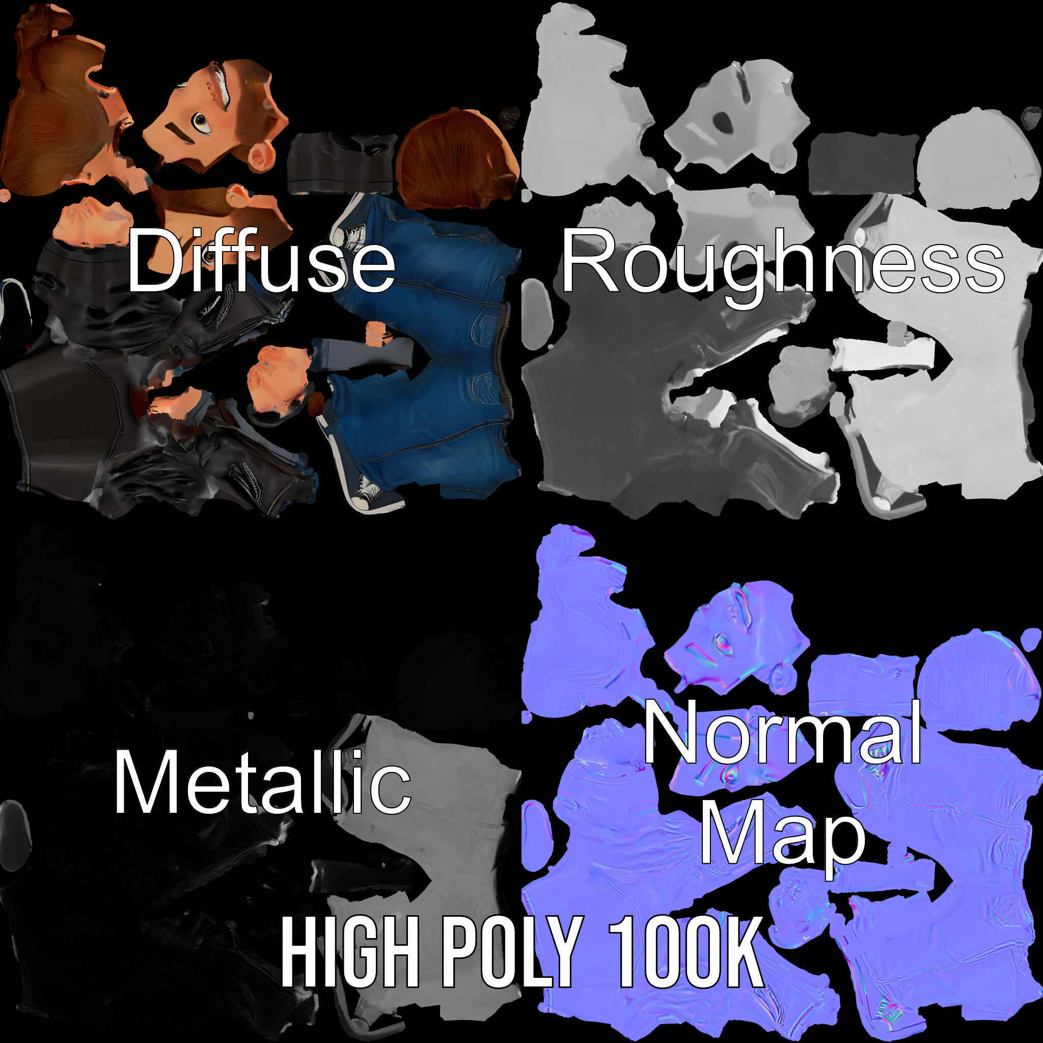 Energetic Leather Jacket Character Model Rigged and Animated Low-poly 3D model_4