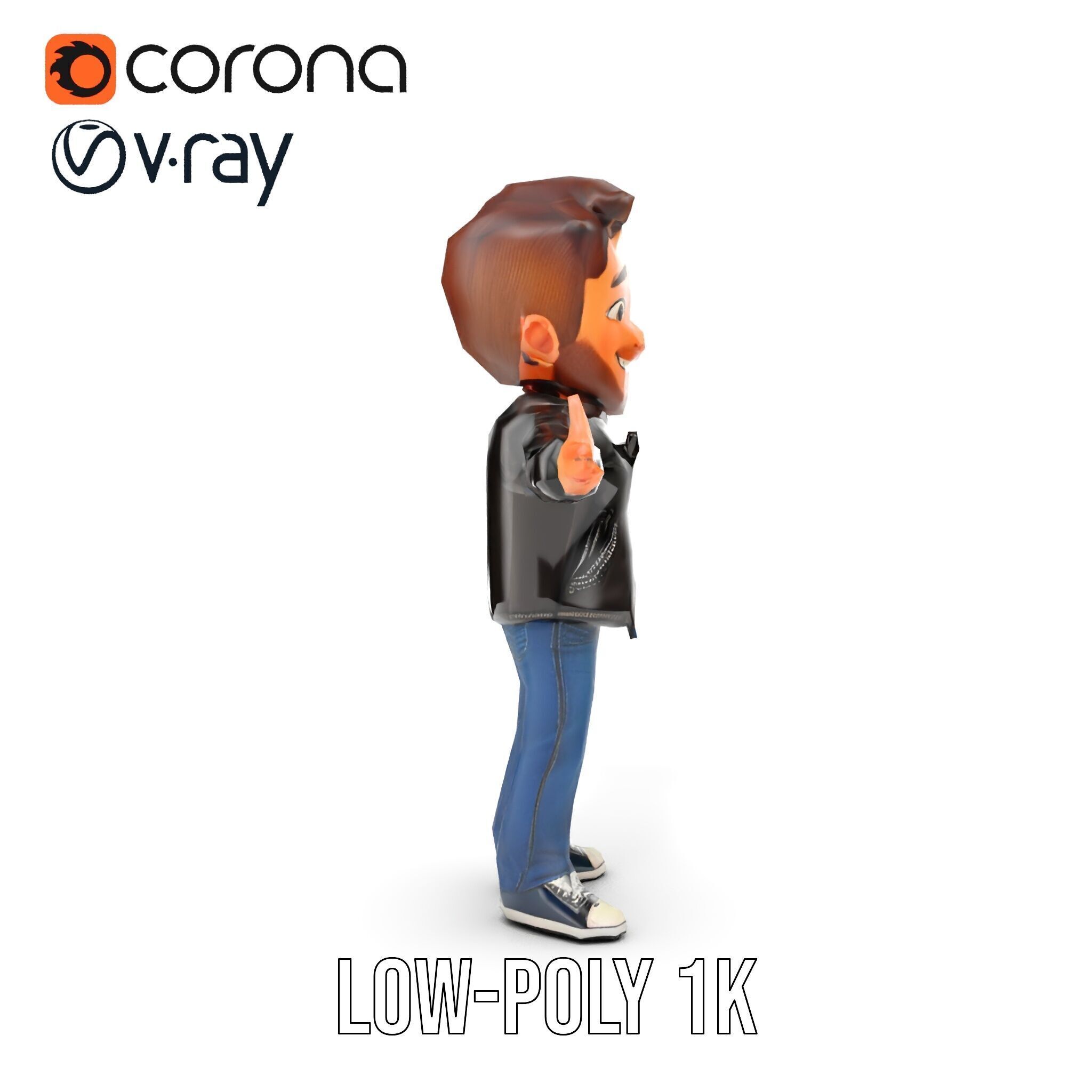 Energetic Leather Jacket Character Model Rigged and Animated Low-poly 3D model_15