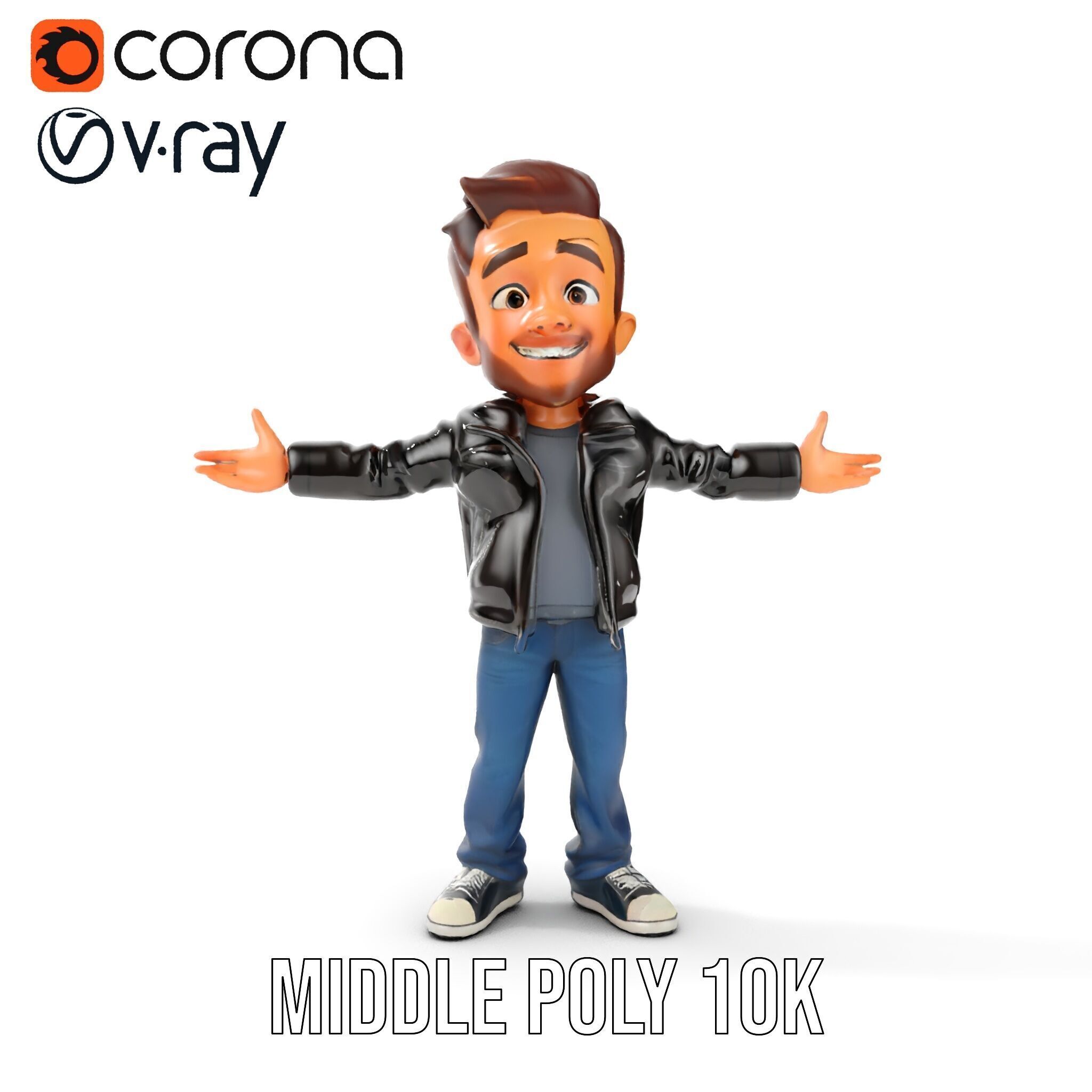 Energetic Leather Jacket Character Model Rigged and Animated Low-poly 3D model_19