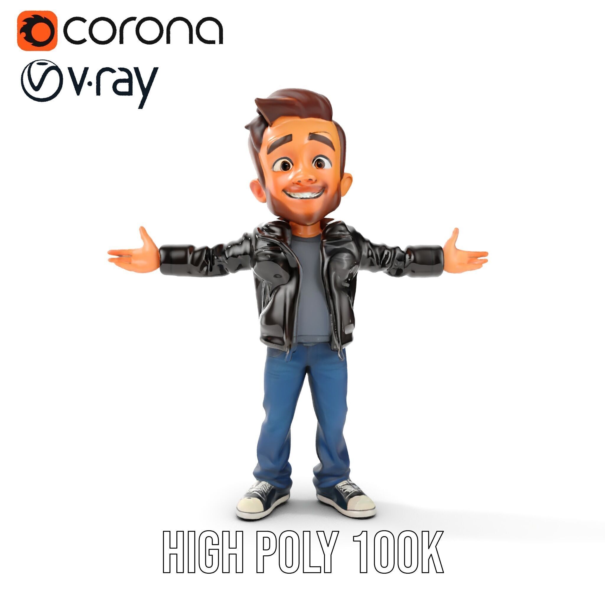 Energetic Leather Jacket Character Model Rigged and Animated Low-poly 3D model_37