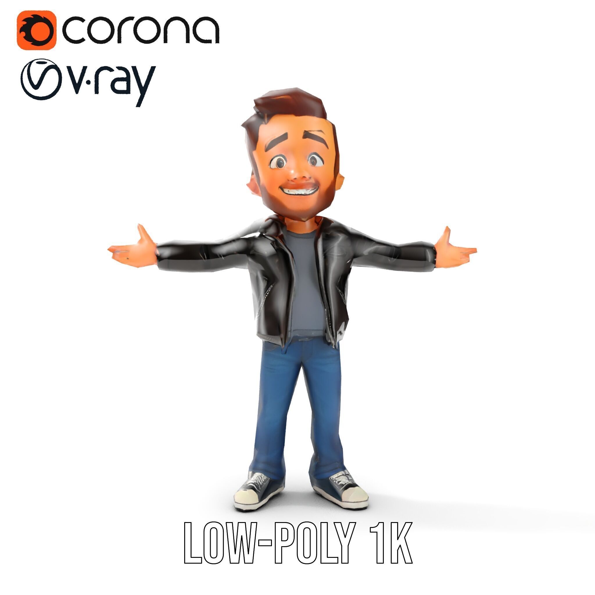 Energetic Leather Jacket Character Model Rigged and Animated Low-poly 3D model_17