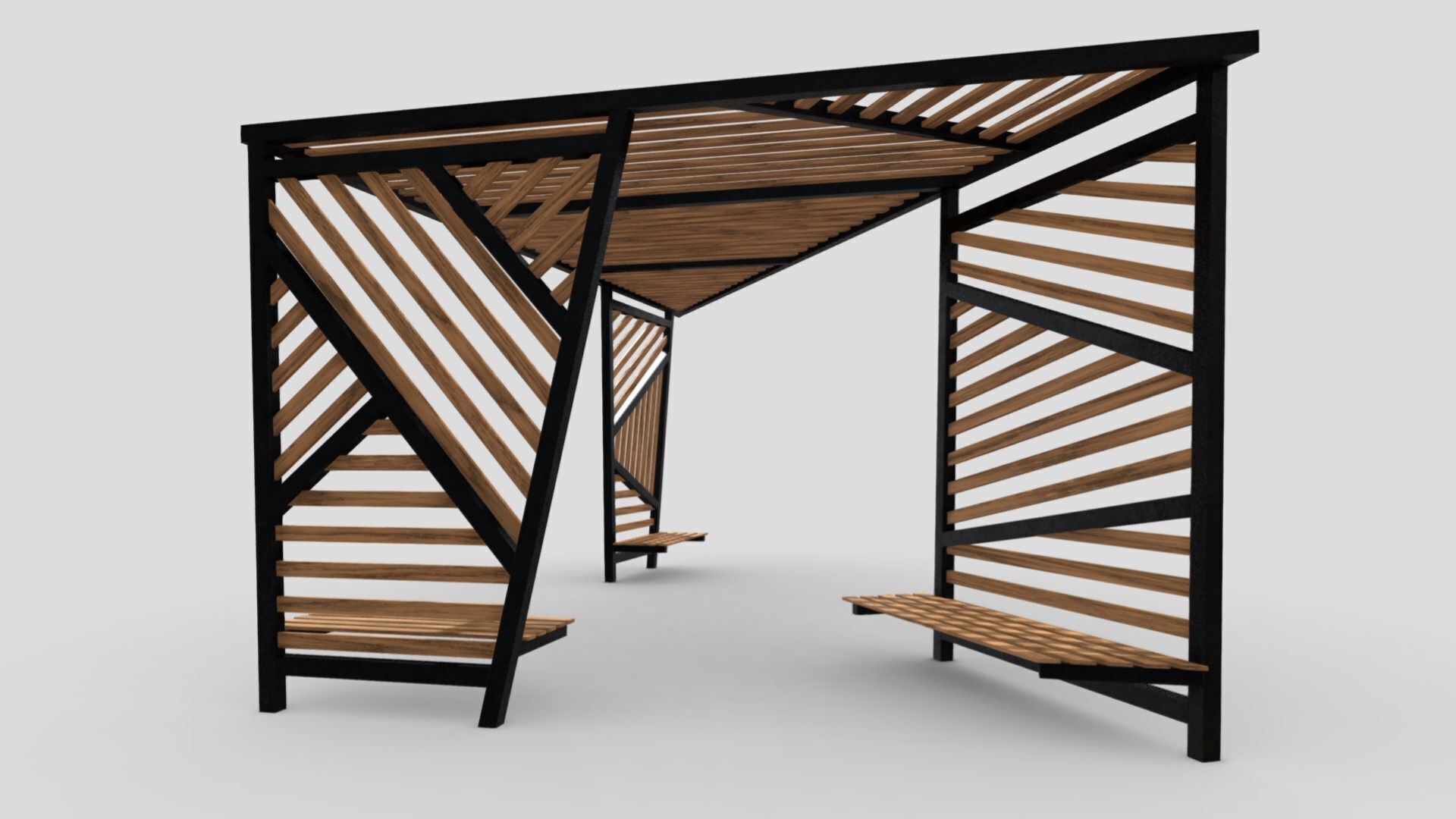 Outdoor seating Low-poly 3D model_7