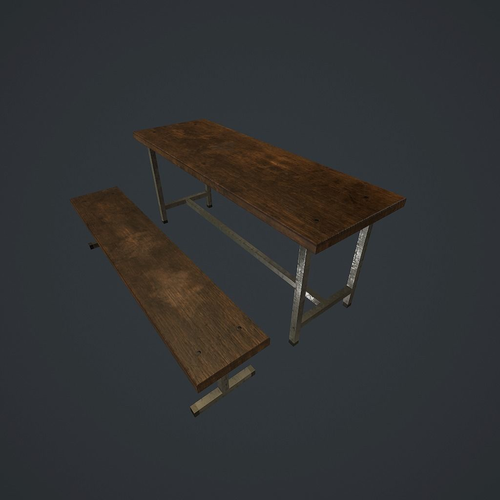 Old bench and table pbr Low-poly 3D model
