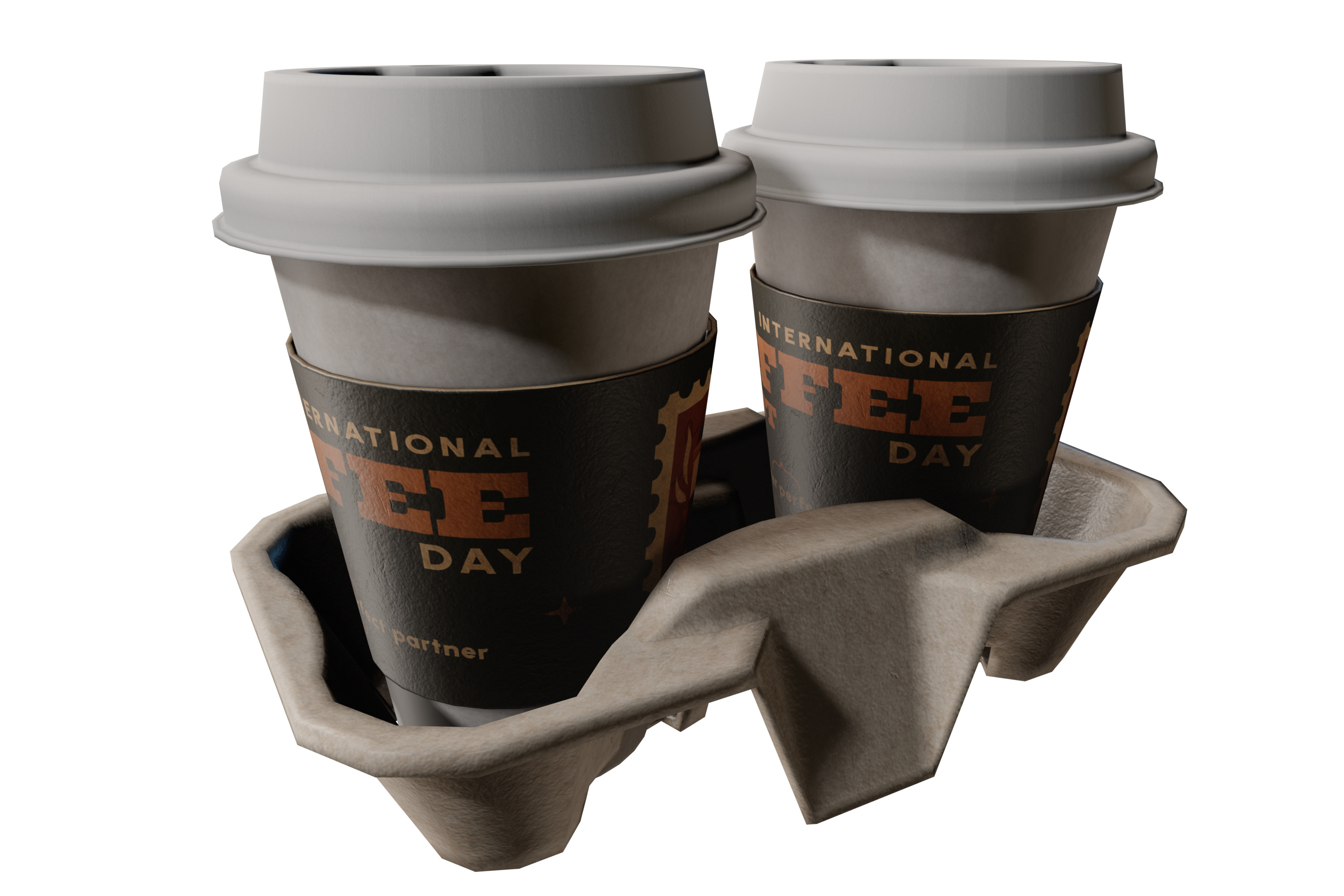 Disposable Coffee Cups with Carrier 3D model_4