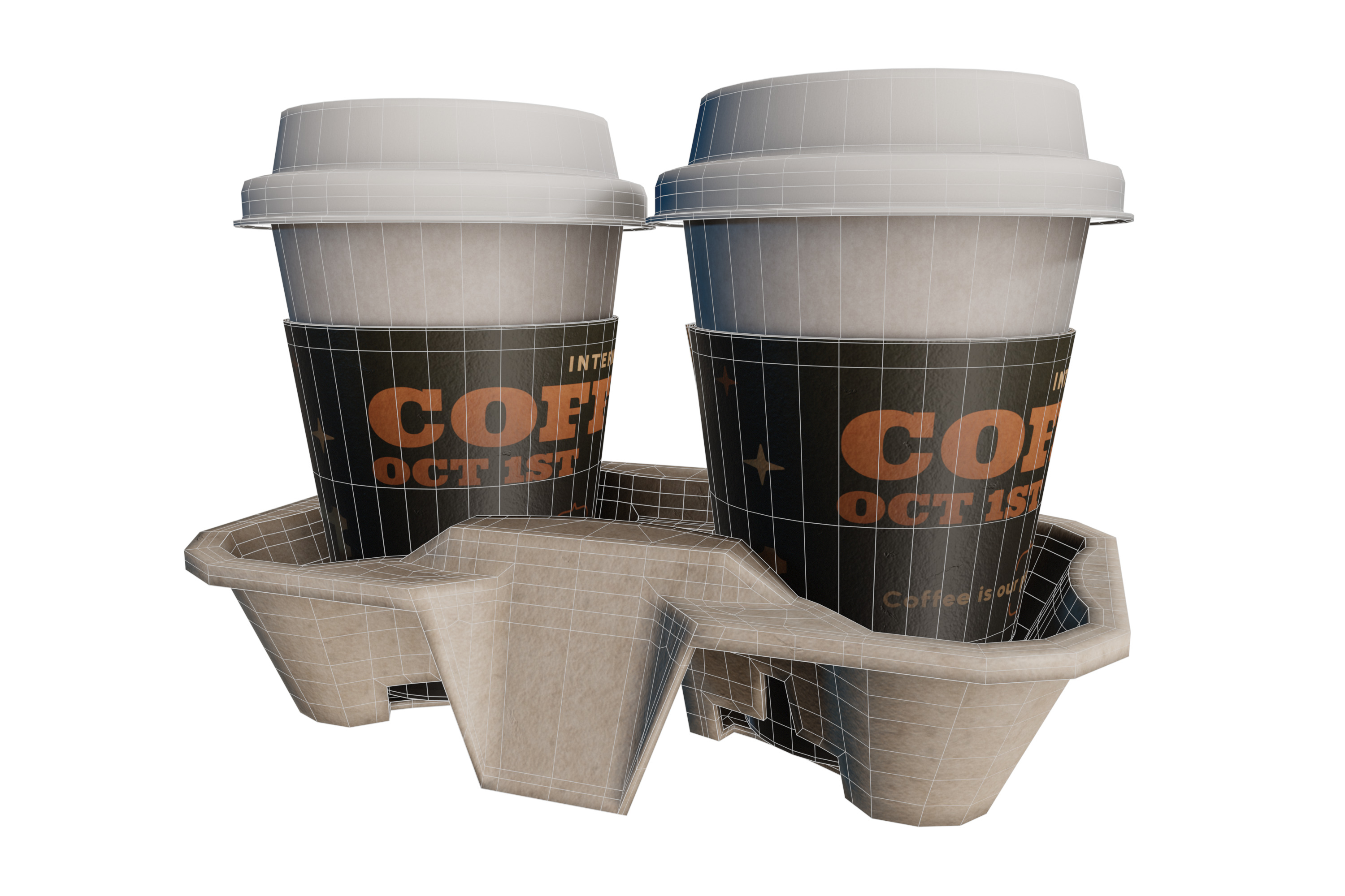 Disposable Coffee Cups with Carrier 3D model_3