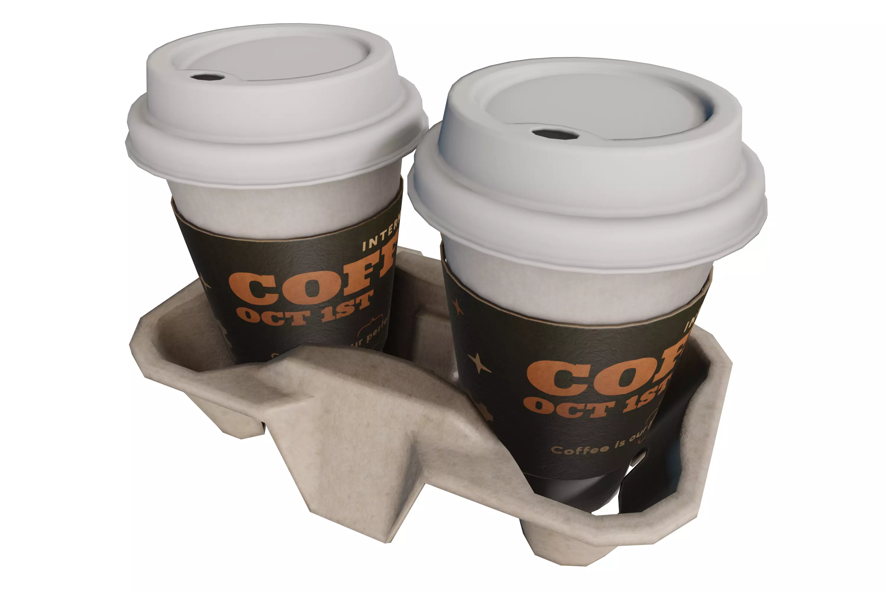 Disposable Coffee Cups with Carrier 3D model_0