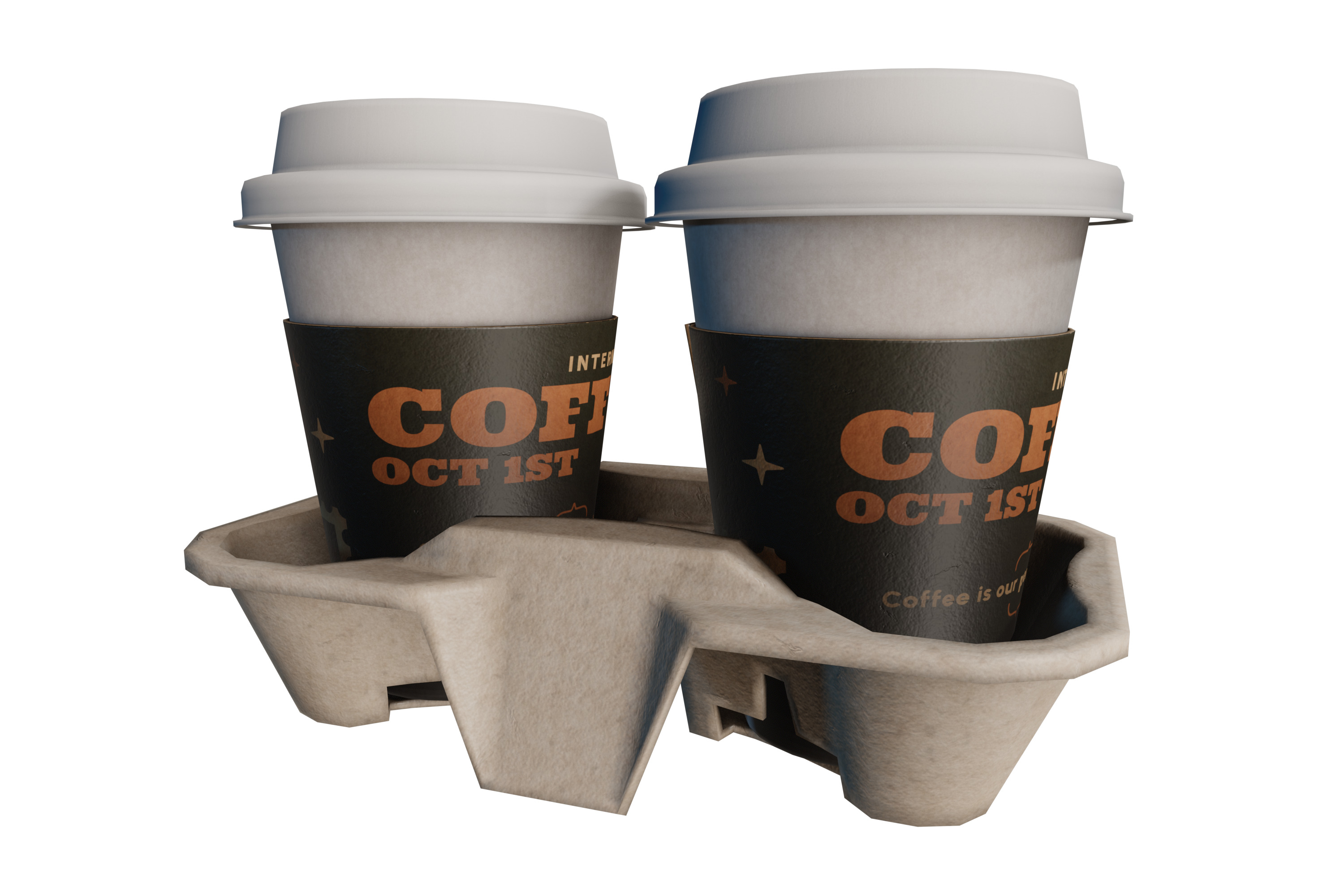 Disposable Coffee Cups with Carrier 3D model_2