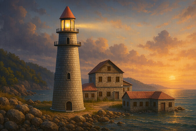 Coastal Lighthouse - Village Set Low-poly 3D model