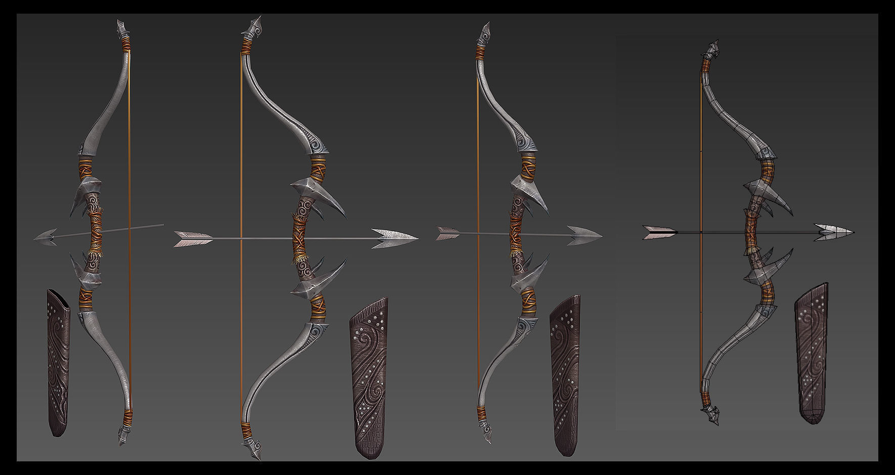 Bow and Arrow 3D LowPoly Game Model Weapon Game-Ready Bow Suit Low-poly 3D model_5