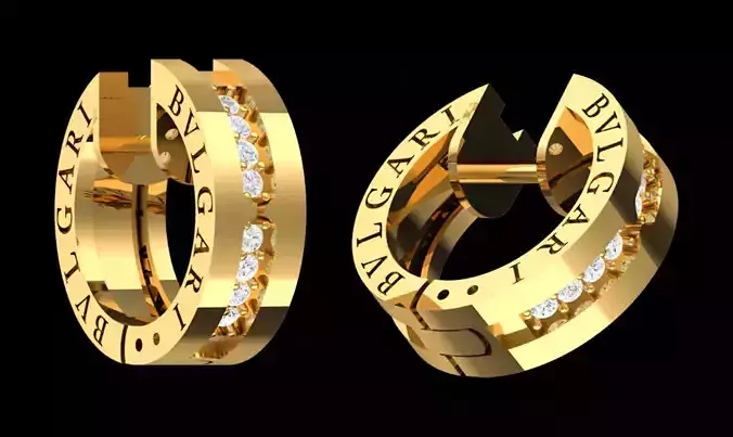 Luxury BVLGARI-Inspired Hoop Earrings 3D Model