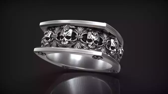 Royal Lily Gothic Skull Ornament Victorian Style Band