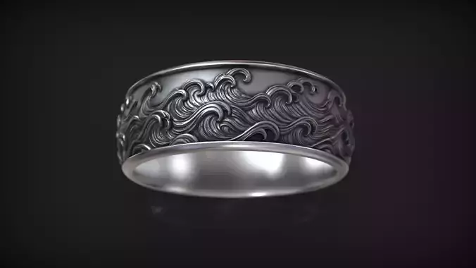Ocean Wave Sea Pattern Engraved Wedding Band 3D print model