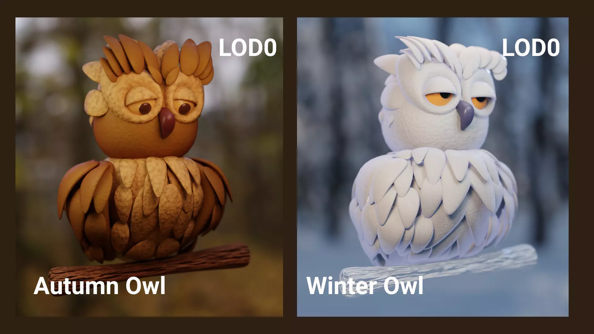 Stylized Owl 3D Models Low Poly Autumn and Winter Pack Low-poly 3D model
