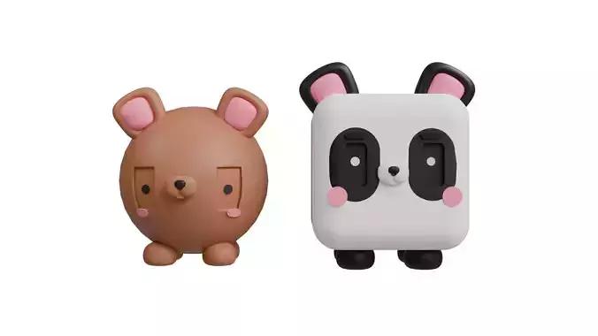 Low Poly Cute Bear And Panda