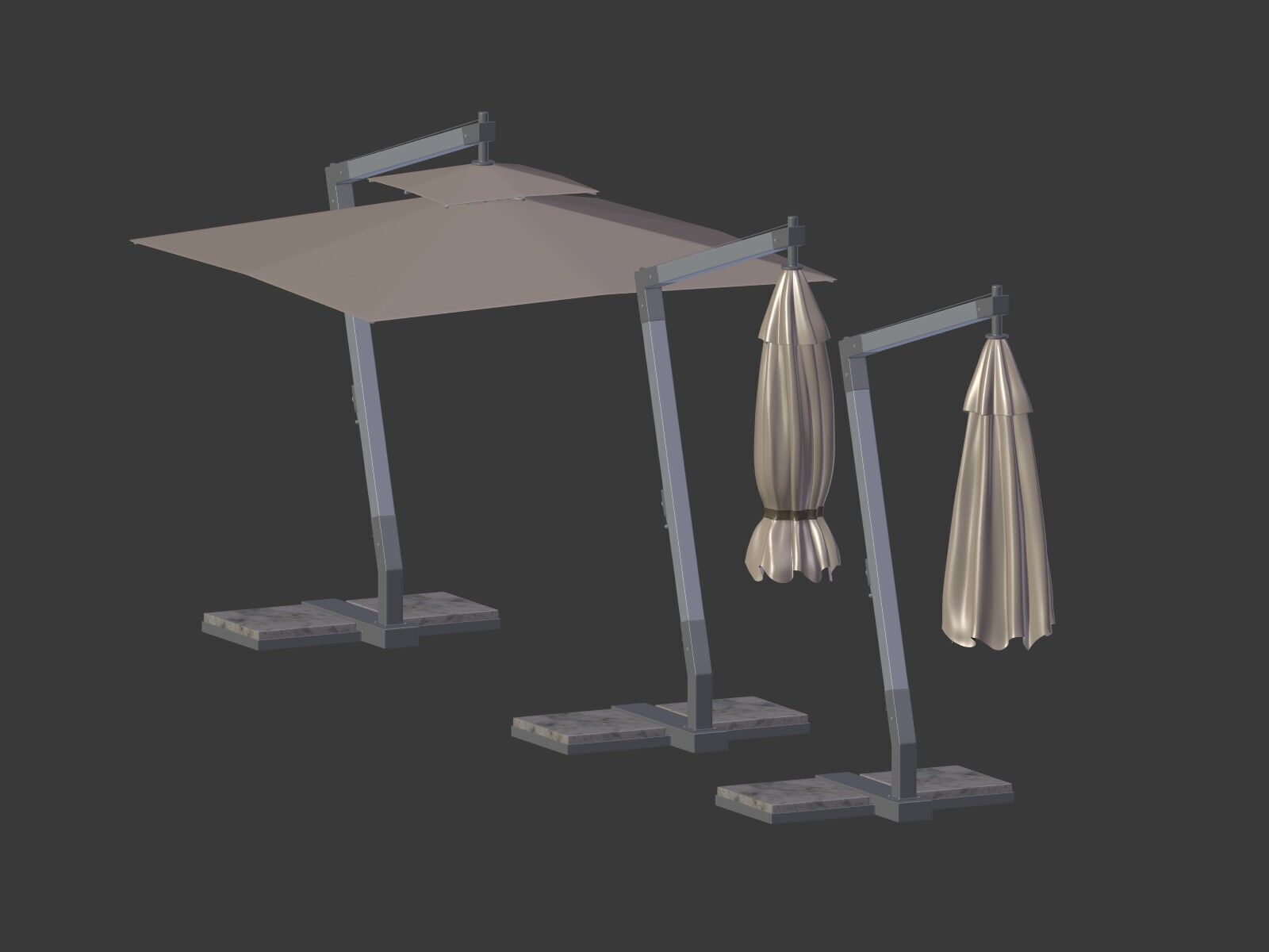 Patio - Outdoor Umbrella - Parasol Low-poly 3D model_3