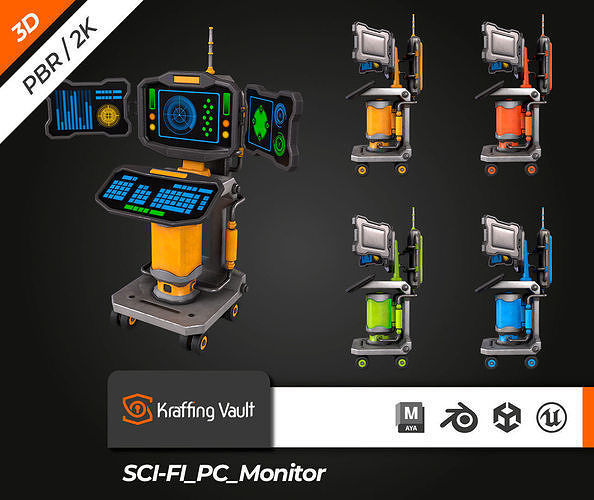 SCI-FI PC Monitor Low-poly 3D model