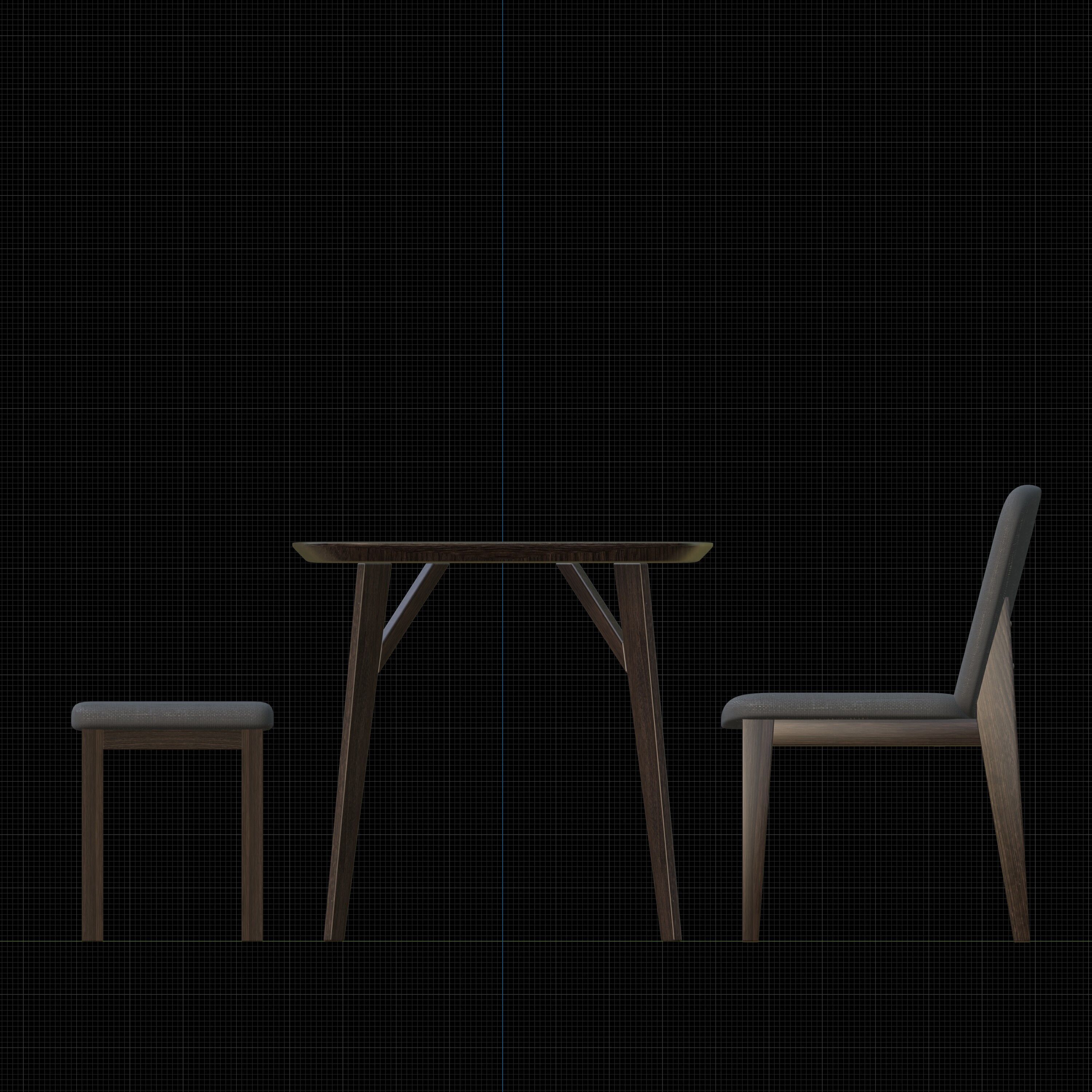 Wood Dining Table Set 3D model_7