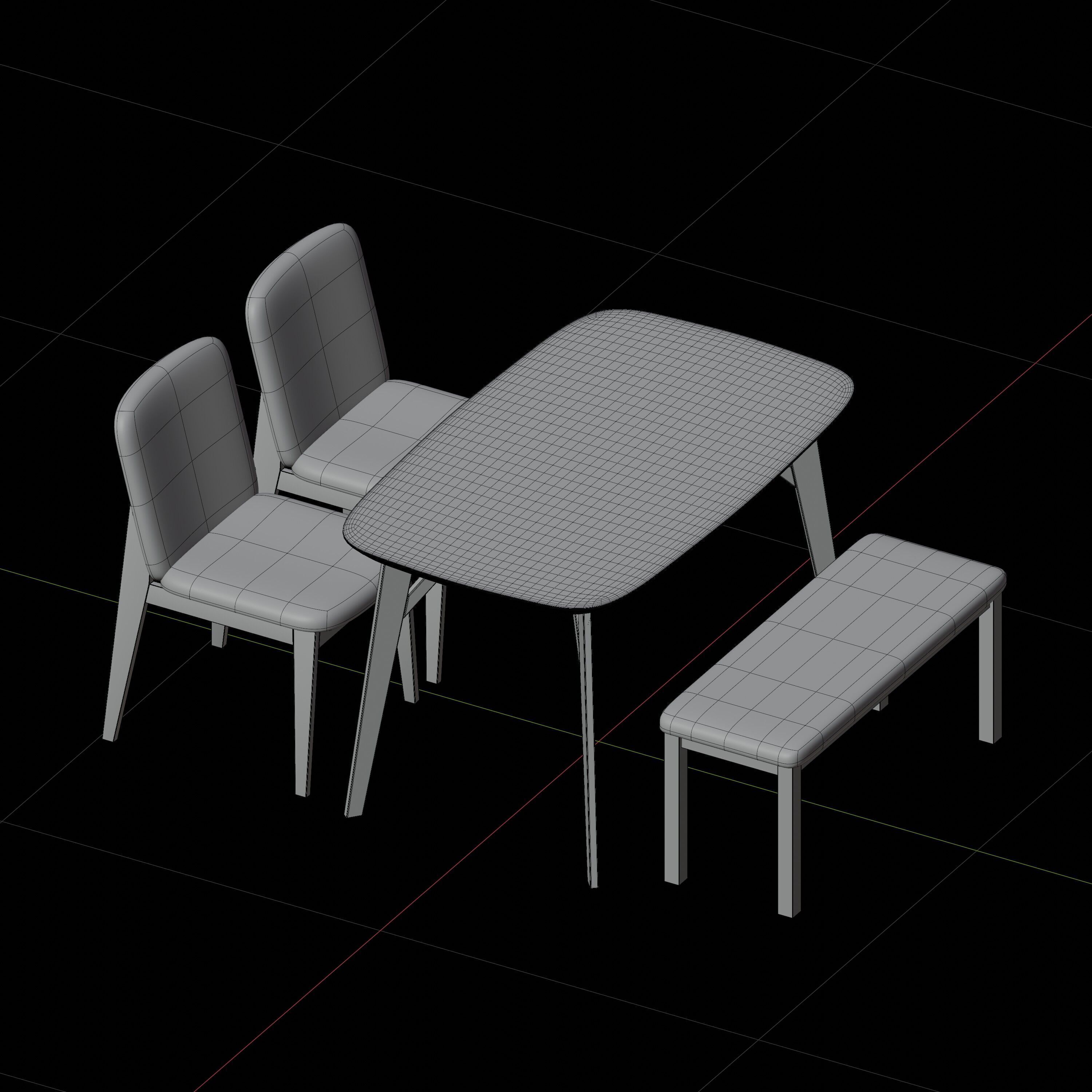 Wood Dining Table Set 3D model_5