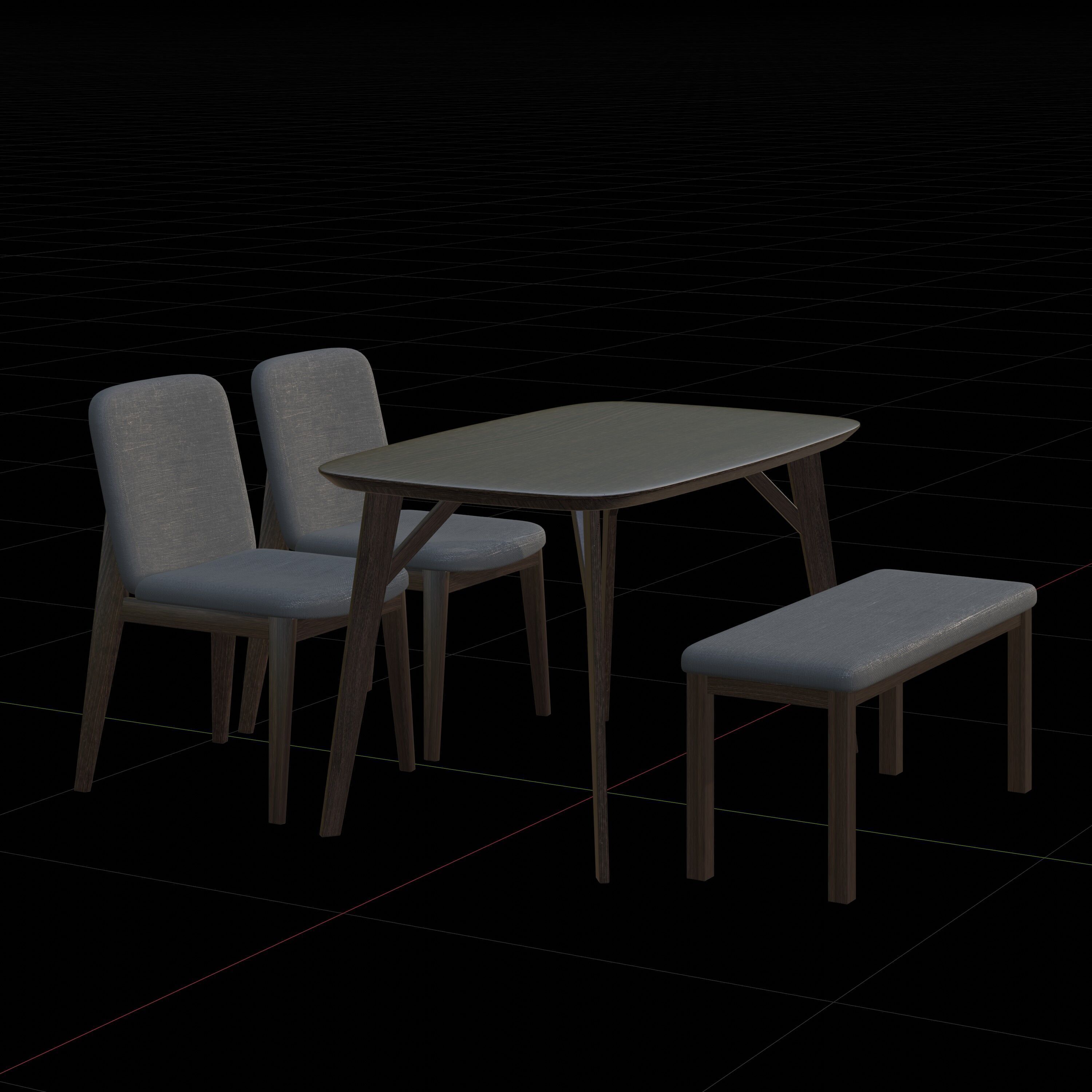 Wood Dining Table Set 3D model_6