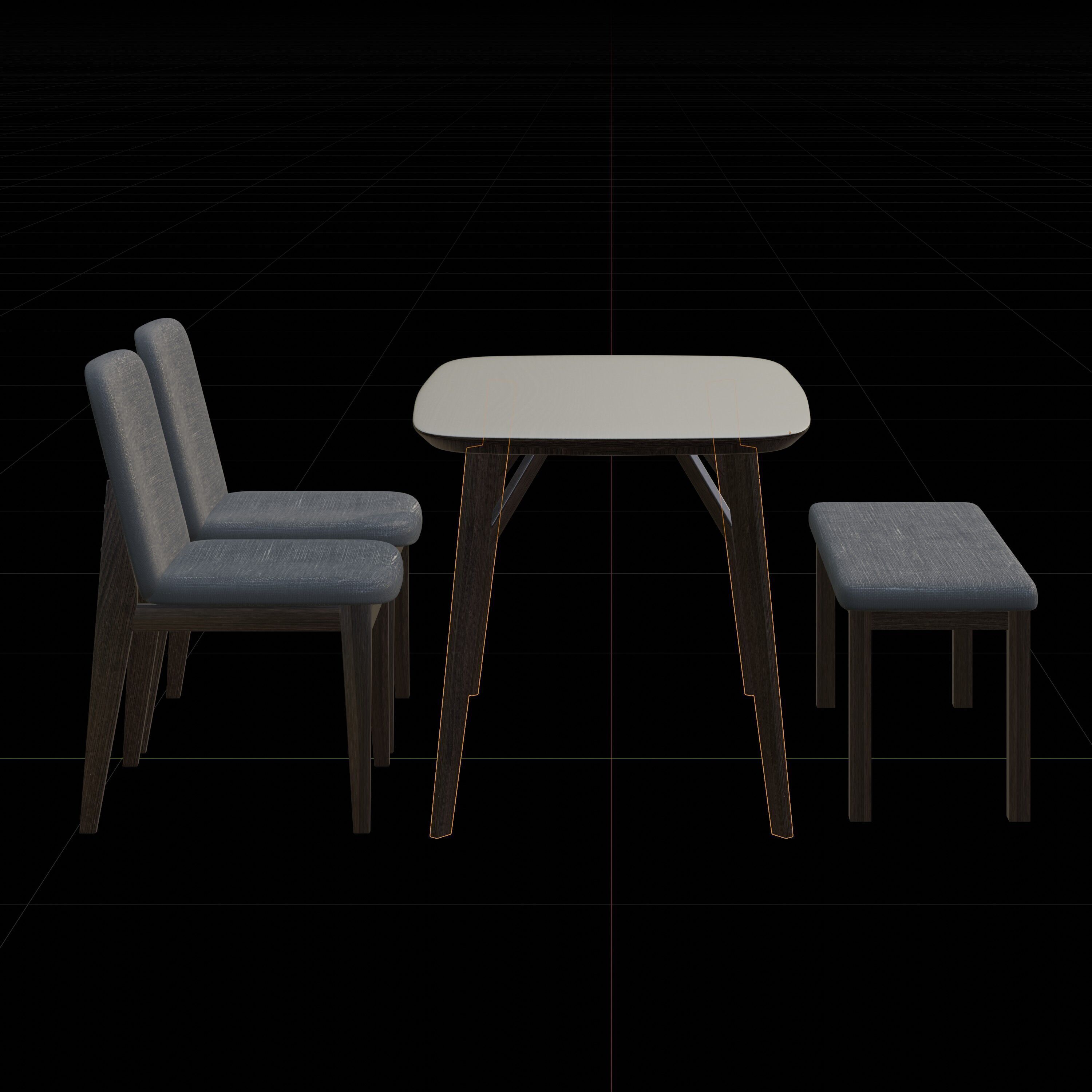 Wood Dining Table Set 3D model_2
