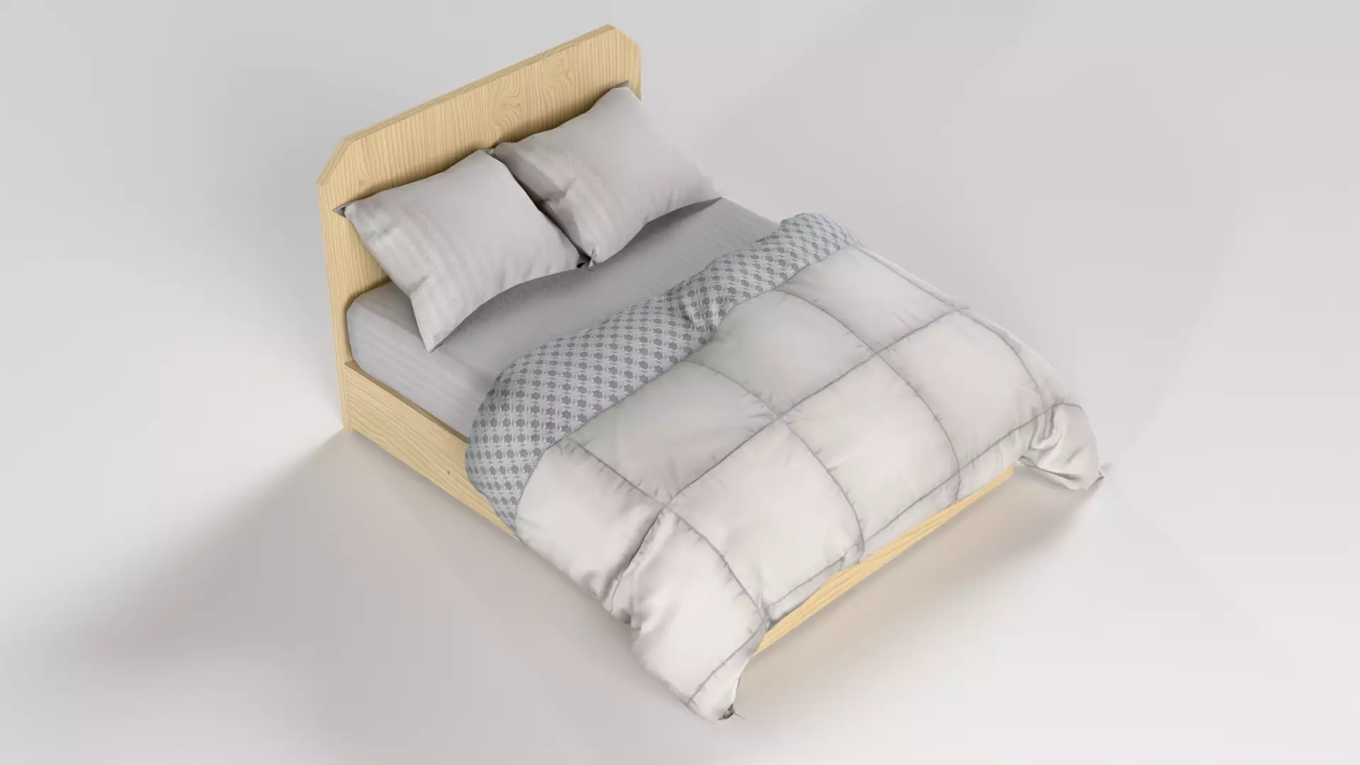 Bed M03 - Queen Size Low-poly 3D model_0