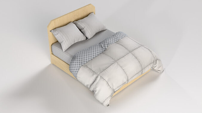 Bed M03 - Queen Size Low-poly 3D model