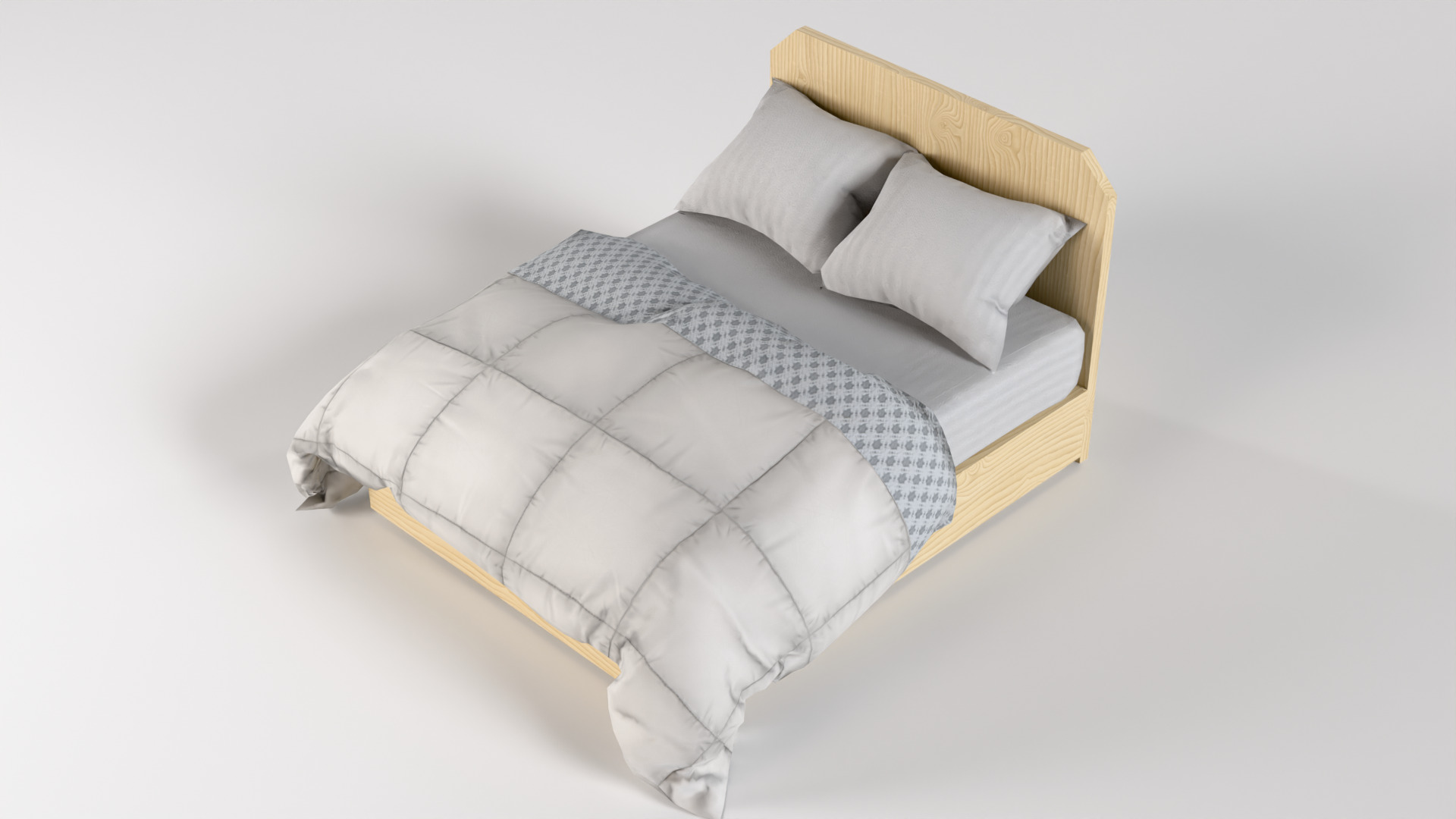 Bed M03 - Queen Size Low-poly 3D model_5