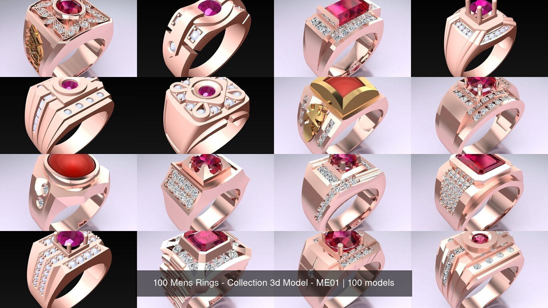 100 Mens Rings - Collection 3d Model - ME01 _14