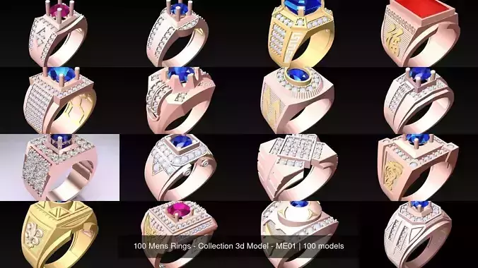 100 Mens Rings - Collection 3d Model - ME01 