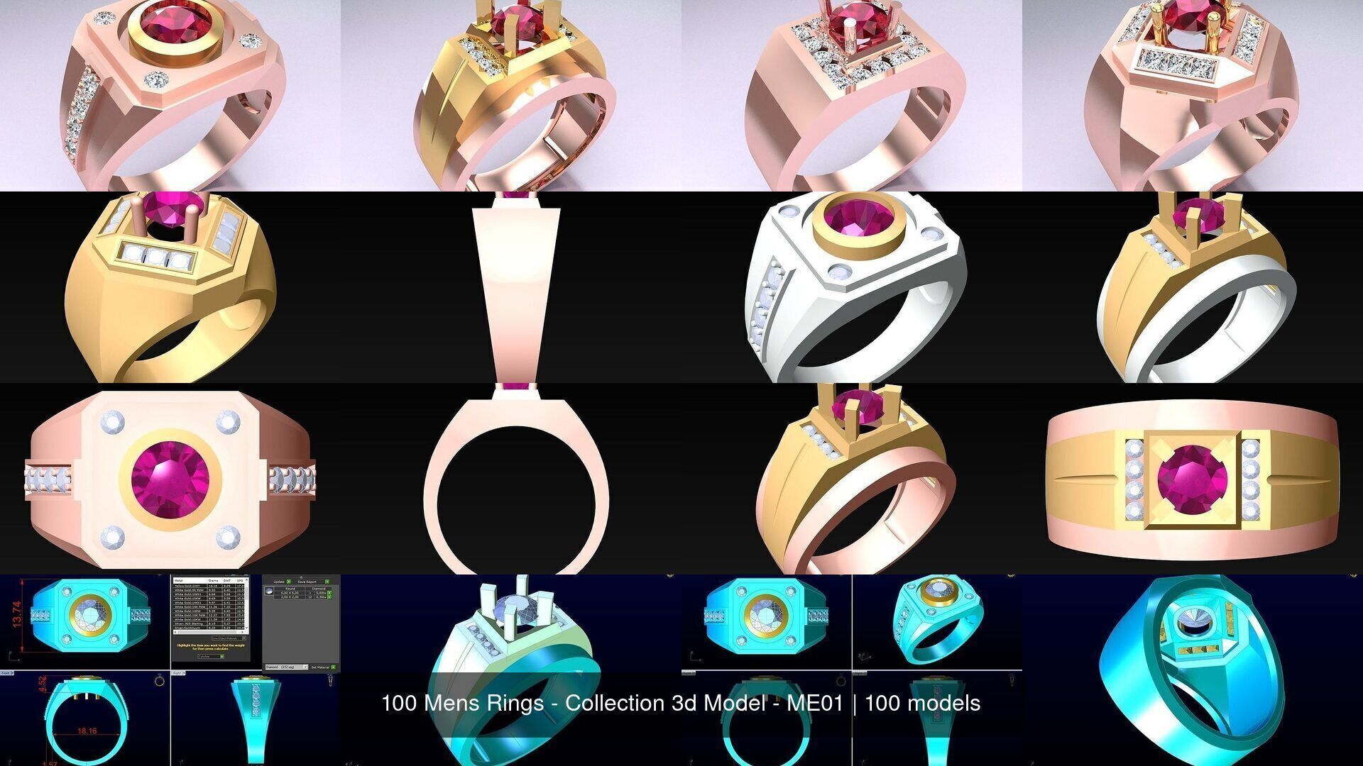 100 Mens Rings - Collection 3d Model - ME01 _18