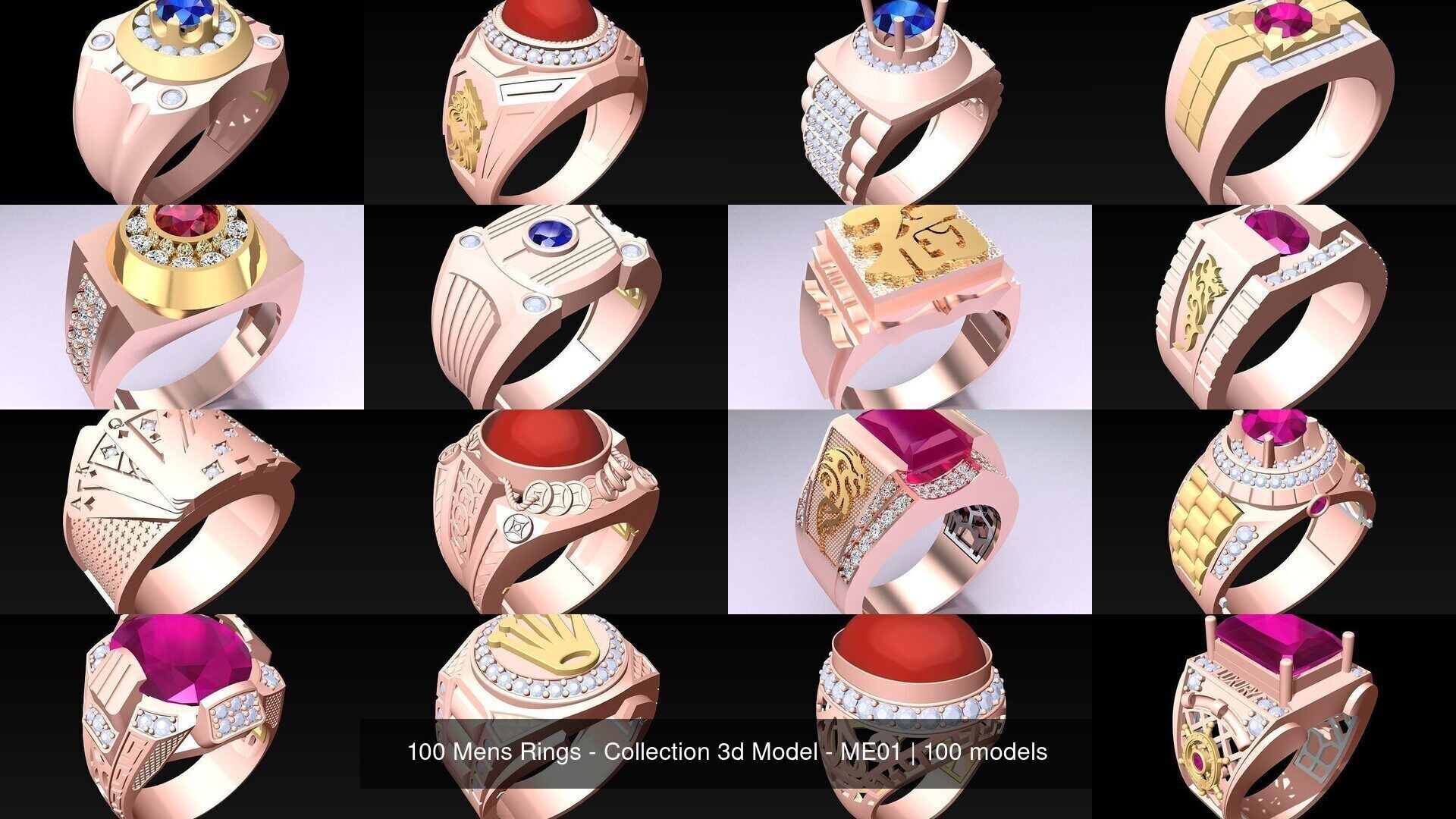 100 Mens Rings - Collection 3d Model - ME01 _3