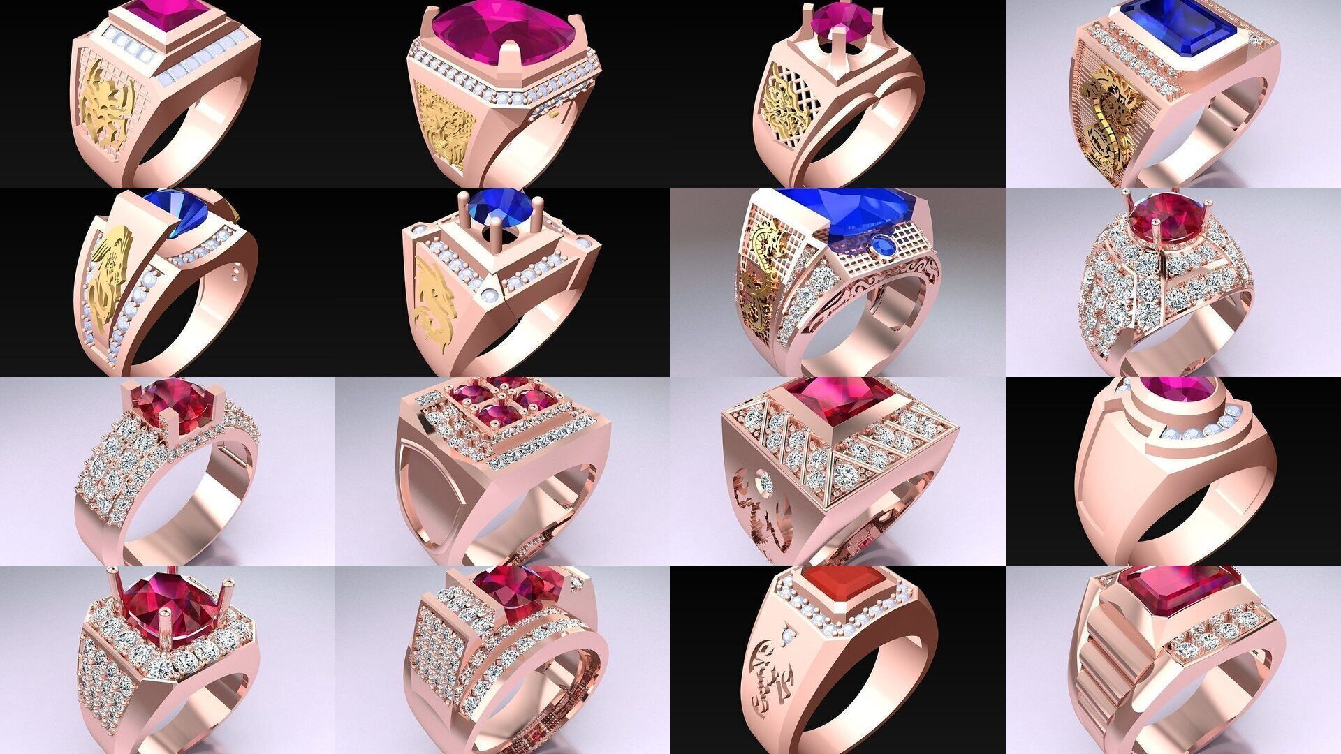 100 Mens Rings - Collection 3d Model - ME01 _9
