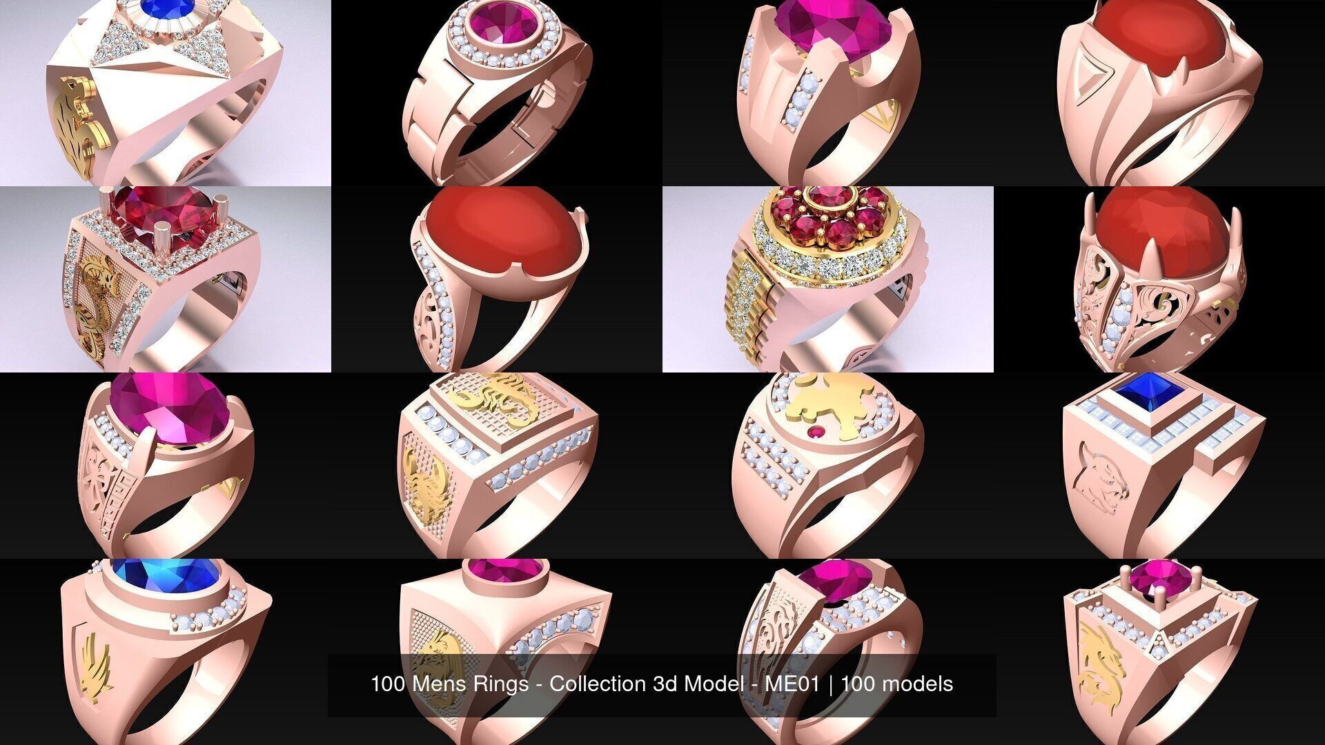 100 Mens Rings - Collection 3d Model - ME01 _7