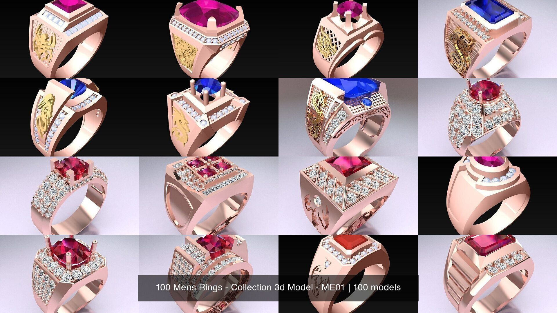 100 Mens Rings - Collection 3d Model - ME01 _6