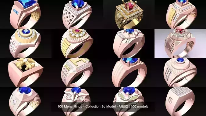 100 Mens Rings - Collection 3d Model - ME02 