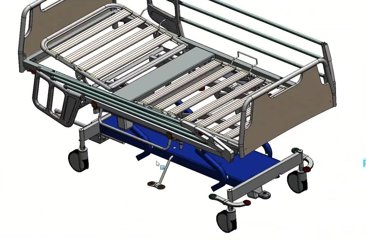Hospital Adjustable Bed with Side Rails and Swivel Casters 3D model_19