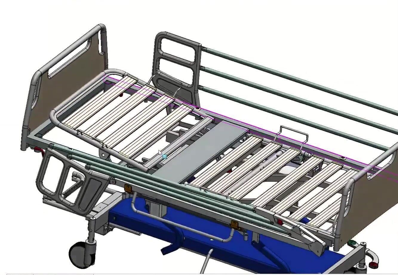 Hospital Adjustable Bed with Side Rails and Swivel Casters 3D model_10