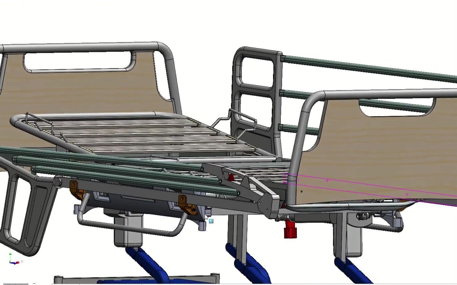 Hospital Adjustable Bed with Side Rails and Swivel Casters 3D model_17
