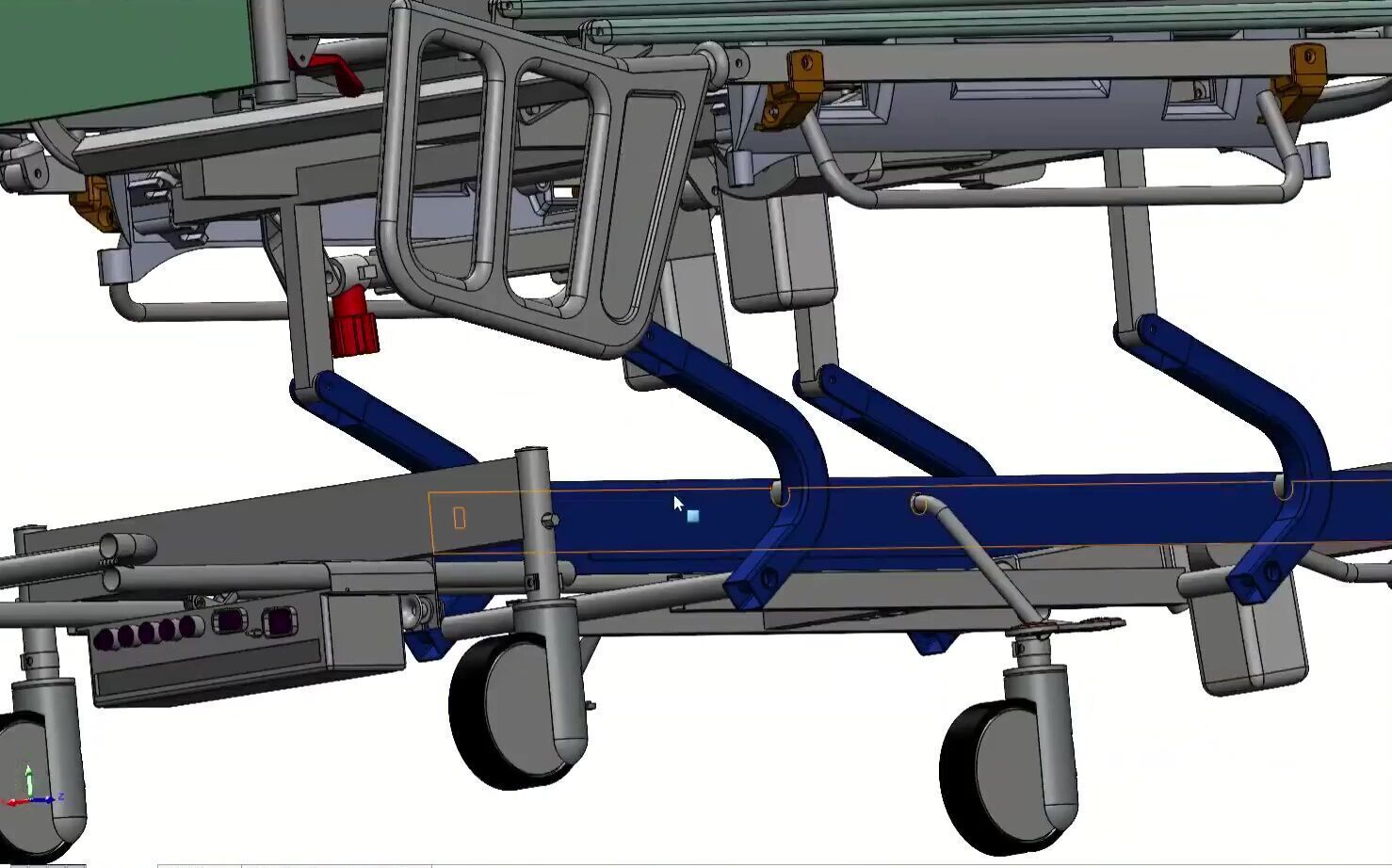 Hospital Adjustable Bed with Side Rails and Swivel Casters 3D model_9