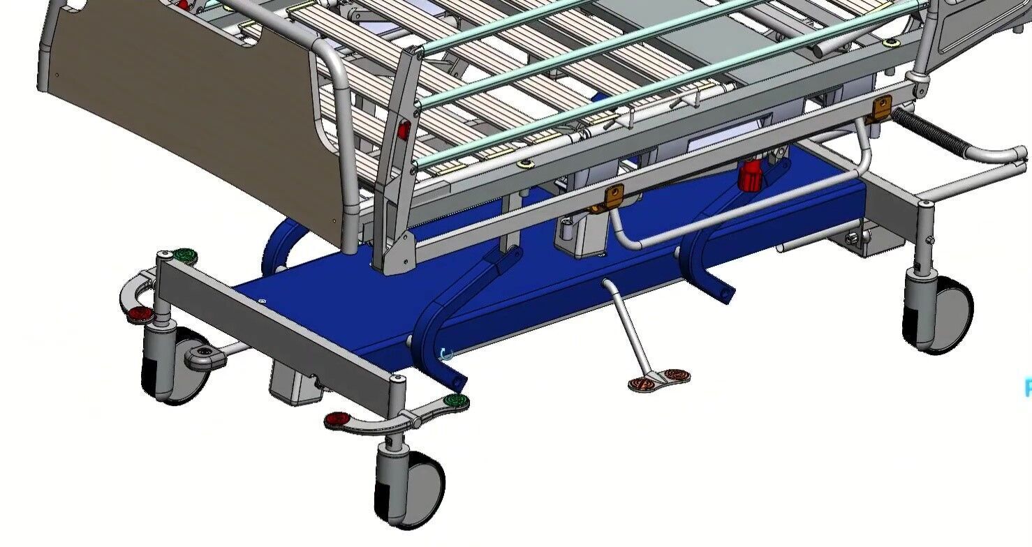 Hospital Adjustable Bed with Side Rails and Swivel Casters 3D model_11