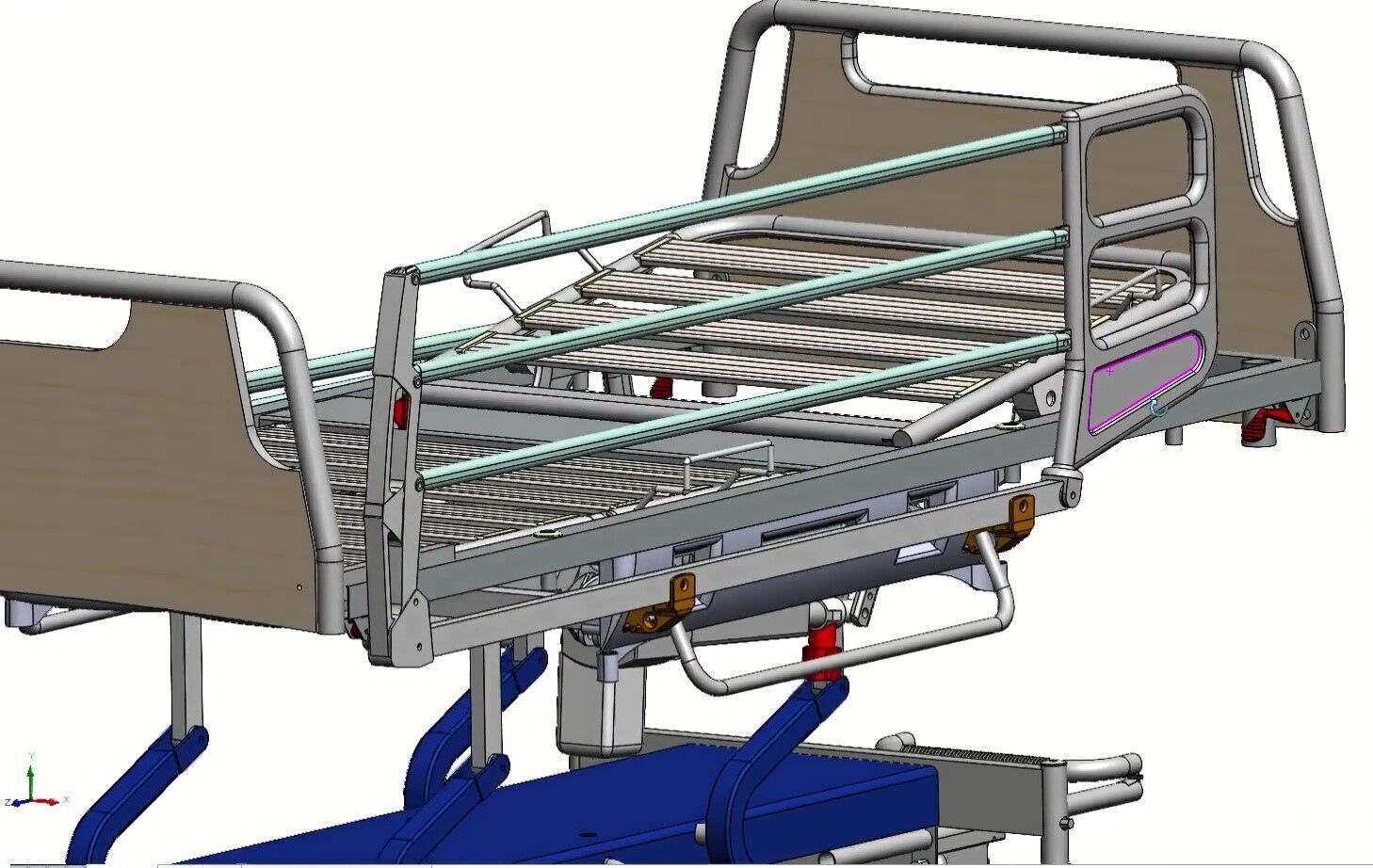 Hospital Adjustable Bed with Side Rails and Swivel Casters 3D model_16