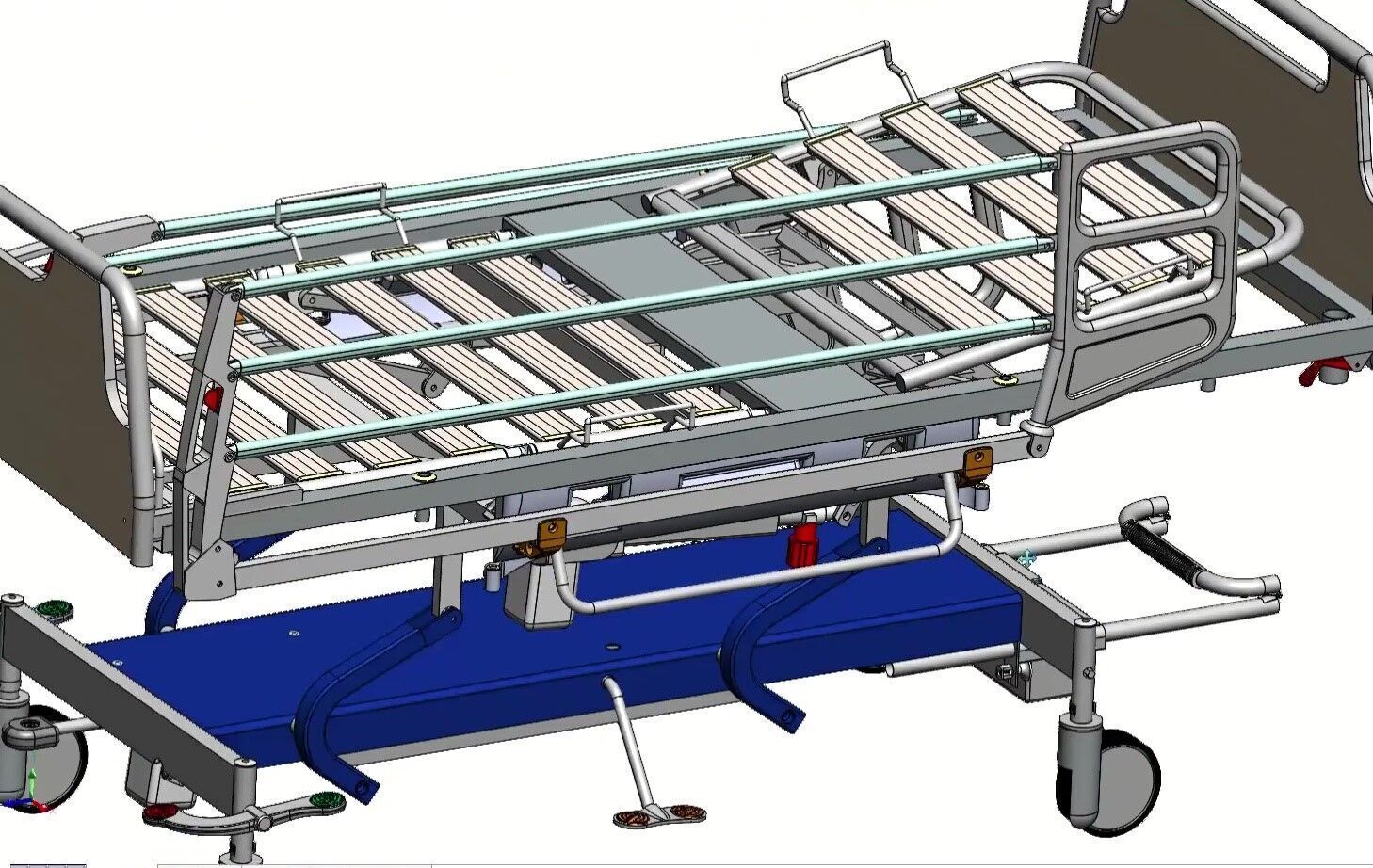Hospital Adjustable Bed with Side Rails and Swivel Casters 3D model_15