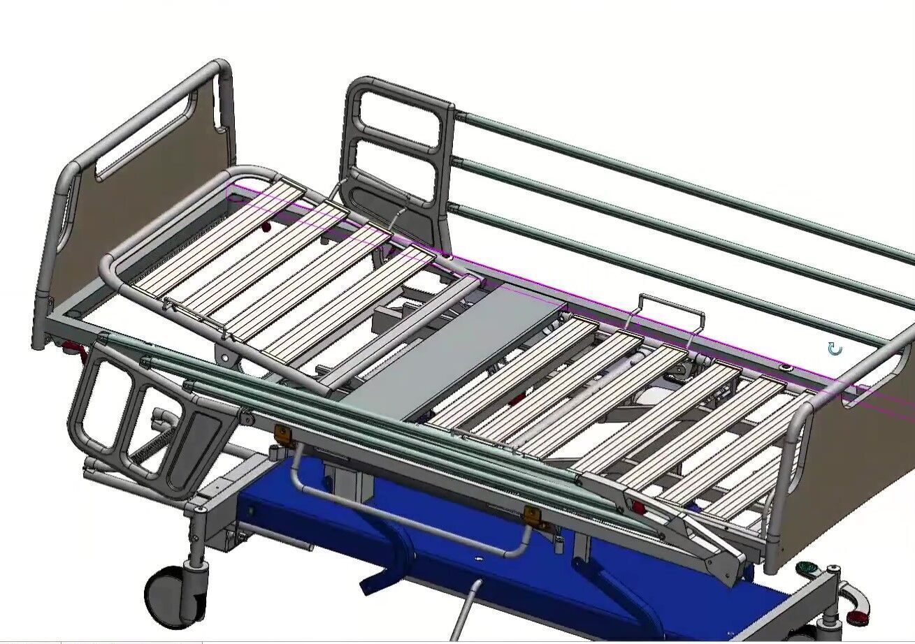 Hospital Adjustable Bed with Side Rails and Swivel Casters 3D model_3