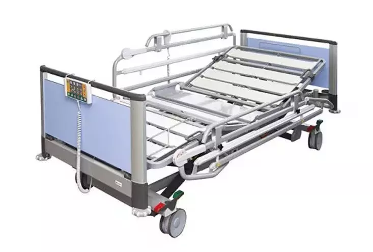 Hospital Adjustable Bed with Side Rails and Swivel Casters 3D model_0