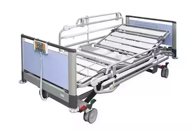 Hospital Adjustable Bed with Side Rails and Swivel Casters