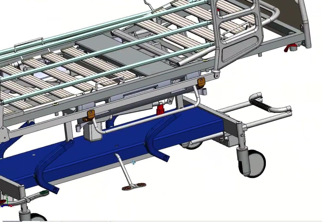Hospital Adjustable Bed with Side Rails and Swivel Casters 3D model_13