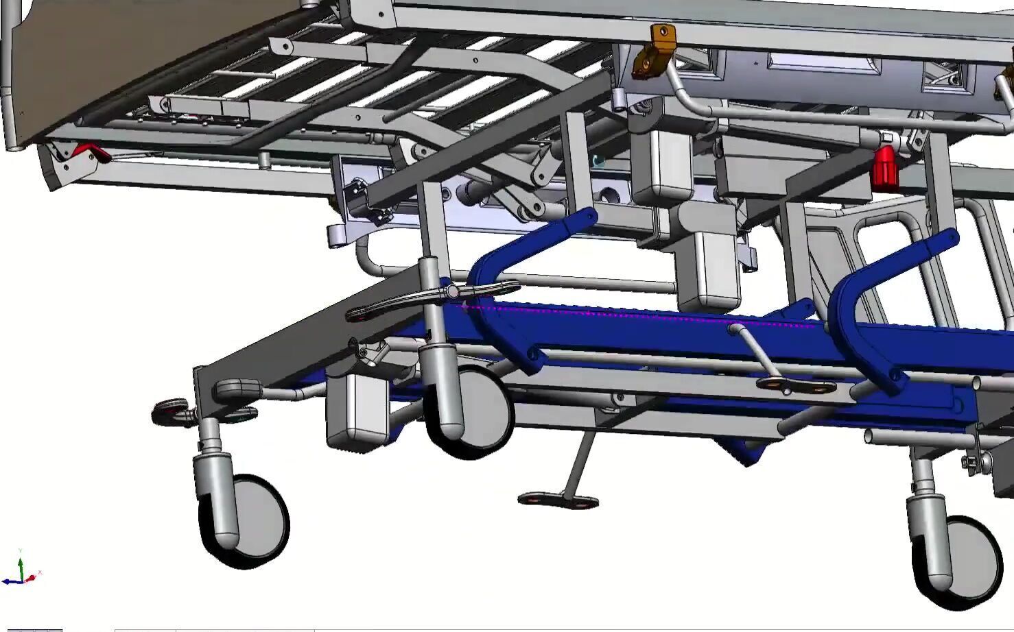 Hospital Adjustable Bed with Side Rails and Swivel Casters 3D model_12