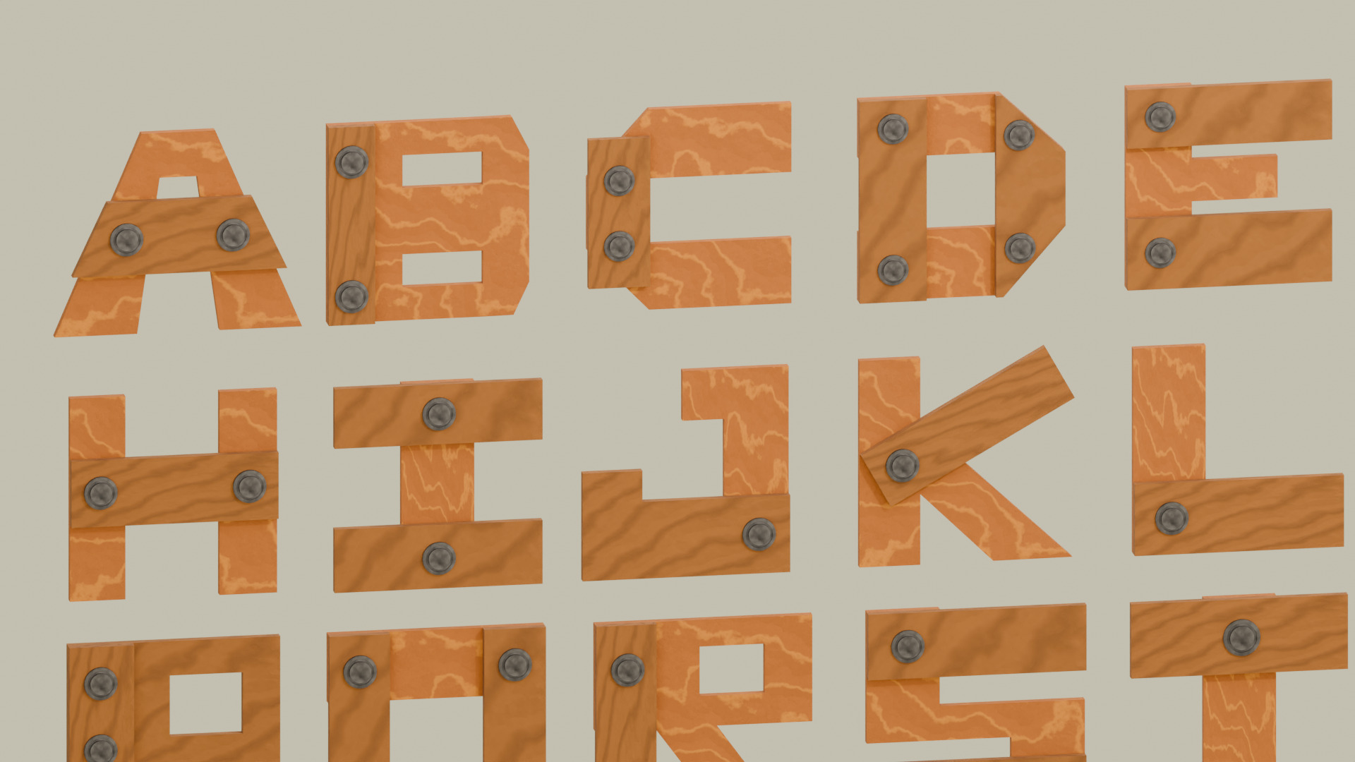 Wooden Fonts Style 1 Signage Pack Low-poly 3D model_6